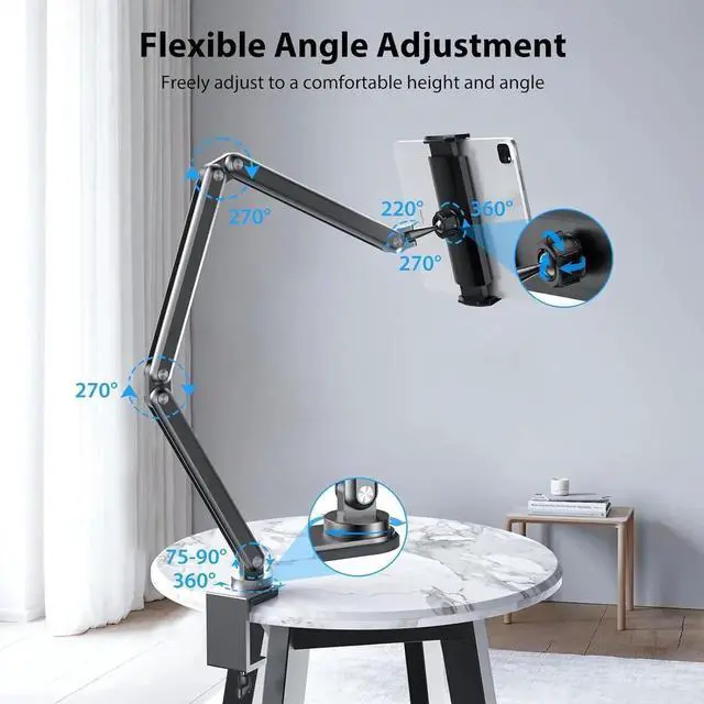 Alt view image 5 of 7 - Tablet Stand for Desk, Aluminum Alloy Foldable Arm Mount Holder Compatible with iPad 10/9th, Pro Air 13/11inch (2024), Mini, Samsung Galaxy Tab & More 7-15.6'' Portable Monitor Gray -