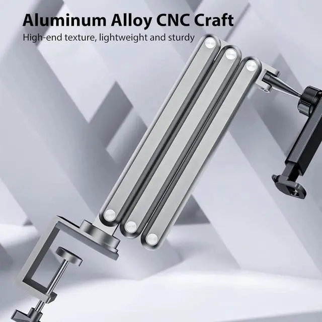 Alt view image 7 of 7 - Aluminum Alloy Tablet Stand for Desk, Adjustable Foldable Arm Holder Mount Compatible with iPad 10/9th, 13/12.9/11'' Pro Air Mini, Portable Monitor 7-15.6'', Samsung Galaxy Tab S9/FE/A9/S6 SpaceGray