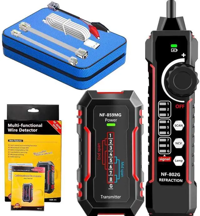 Main image of NF-802MG Network Cable Tester with POE/Cat5/Cat5e/Cat6/Cat6a CAT3 Phone Line RJ11 RJ45 Ethernet LAN Telephone Cable Fault Finder with Toner Function (2025 New Version)