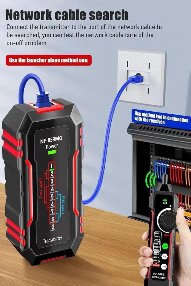 Alt view image 3 of 5 - NF-802MG Network Cable Tester with POE/Cat5/Cat5e/Cat6/Cat6a CAT3 Phone Line RJ11 RJ45 Ethernet LAN Telephone Cable Fault Finder with Toner Function (2025 New Version)