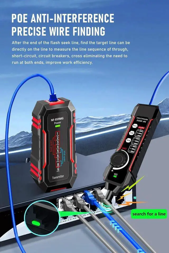 Alt view image 5 of 5 - NF-802MG Network Cable Tester with POE/Cat5/Cat5e/Cat6/Cat6a CAT3 Phone Line RJ11 RJ45 Ethernet LAN Telephone Cable Fault Finder with Toner Function (2025 New Version)