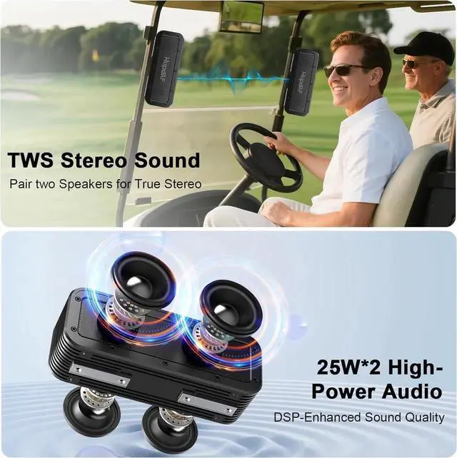 Alt view image 4 of 7 - 50W Strong Magnetic uetooth Golf Speaker Wireless, 6600mAh Portae uetooth Speaker Dual Pairing for Golf Cart, 30Hrs Loud Stereo Sound, IPX7 Waterproof, SD Card for Caing/Home/Outdoor