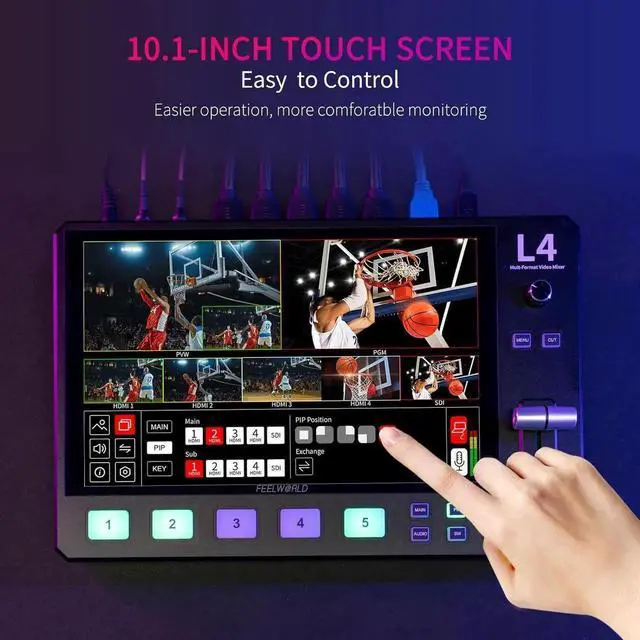 Alt view image 4 of 7 - L4 10.1 Inch Touch Screen Video Switcher 10.1 inch Touchscreen, Real-time Preview 5 Input Sources PST PGM and Operation Interface
