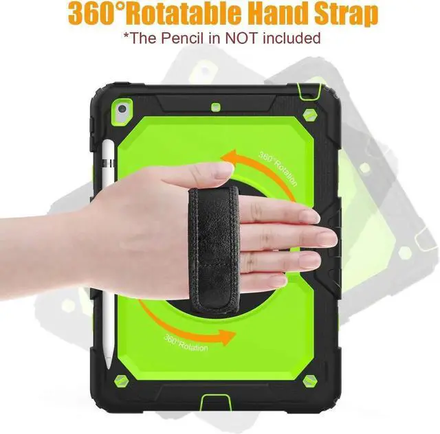 Alt view image 5 of 5 - BLOSOMEET Case for iPad 9th/8th/7th Generation 2021/2020/2019 10.2 Inch with Tempered Glass Screen Protector & Pencil Holder,Protective Kids iPad 10.2 Case Cover w/Stand Hand Shoulder Strap,Green