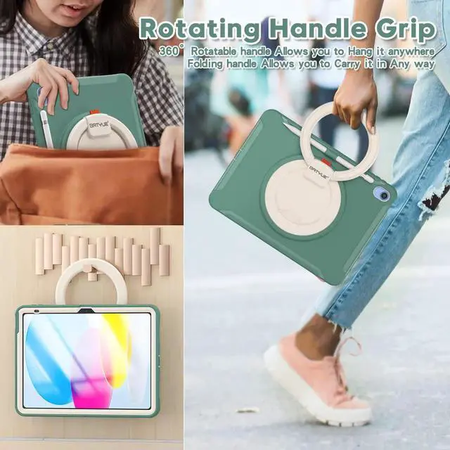 Alt view image 5 of 5 - BATYUE Case for iPad (A16) 11th/10th Generation 10.9'' inch 2025/2022, Rugged Protective Shockproof Cover for Kids Girls with Screen Protector, 360° Rotating Stand, Pencil Holder, Emerald Green