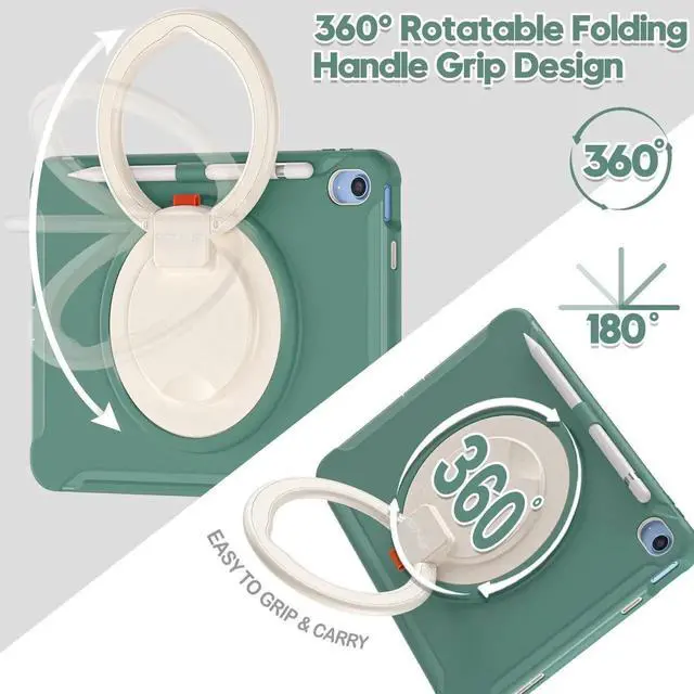 Alt view image 4 of 5 - BATYUE Case for iPad (A16) 11th/10th Generation 10.9'' inch 2025/2022, Rugged Protective Shockproof Cover for Kids Girls with Screen Protector, 360° Rotating Stand, Pencil Holder, Emerald Green