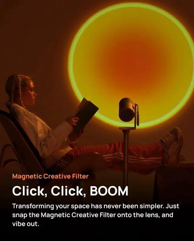 Alt view image 3 of 6 - MoGo 4 2025 NEW Portable Projector, Google TV with Licensed Netflix, 360° Adjustable Stand, 2.5 Hours of Playtime, 2 x 6W Harman Kardon, Outdoor Projector, Wifi, Bluetooth, Include Sunset Filter