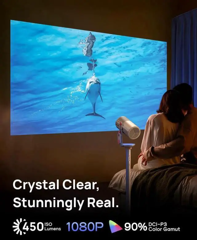 Alt view image 6 of 6 - MoGo 4 2025 NEW Portable Projector, Google TV with Licensed Netflix, 360° Adjustable Stand, 2.5 Hours of Playtime, 2 x 6W Harman Kardon, Outdoor Projector, Wifi, Bluetooth, Include Sunset Filter