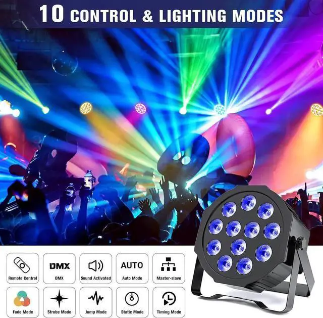 Alt view image 6 of 6 - Rechargeable Par Lights Uplights RGBWA+UV 6-in-1 LED Battery Powered Stage Lights with Remote & DMX Control, Sound Activated for Festivals, Weddings, Bars, Churches, DJ
