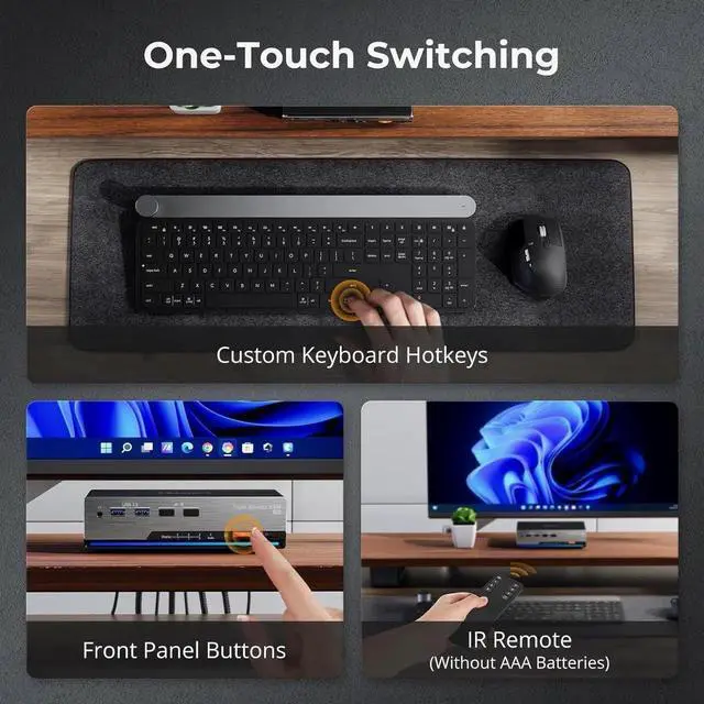 Alt view image 2 of 7 - 8K@60Hz DP KVM Switch 3 Monitors 2 Computers USB 3.0, KVM Switch Triple Monitor 2 Computers DisplayPort 1.4, Support EDID, 1G Ethernet, Hotkey Switch, 4K@144Hz 2K@144Hz for Gaming&Home Office