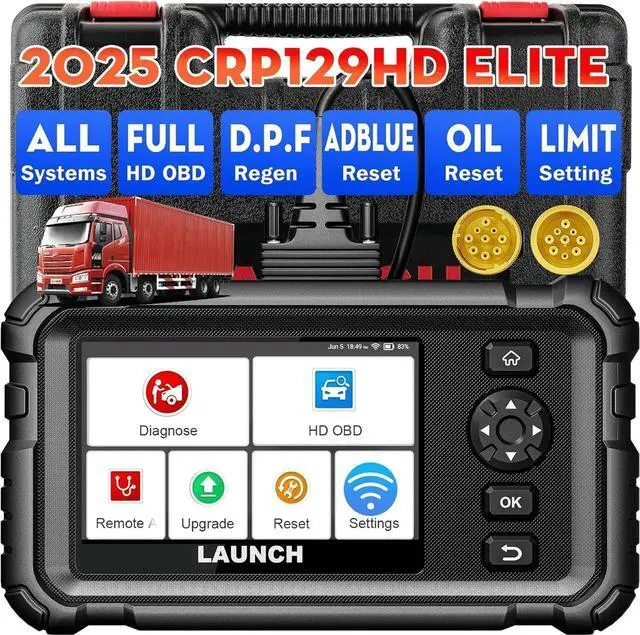 Main image of CRP129 HD Heavy Duty Truck Scanner,Full System Diesel Scan Tool with 7+ Resets,DPF Force Regen & Reset,Speed Limit Adjust,Oil Reset for Cummins Detroit Freightliner International Volvo & More