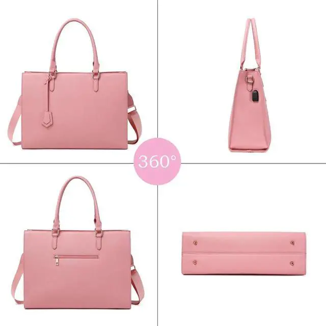 Alt view image 4 of 5 - Laptop Bag for Women 17 inch Casual Work Bags with USB Charging Port Laptop Tote Bag with Clutch Purse (Pink)