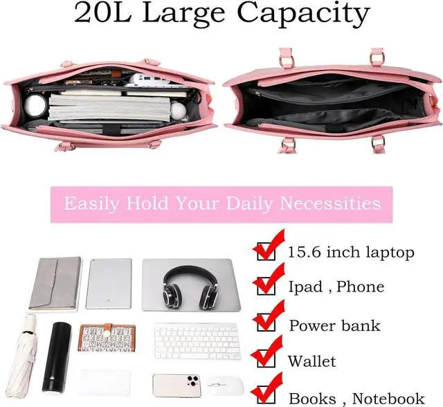 Alt view image 3 of 5 - Laptop Bag for Women 17 inch Casual Work Bags with USB Charging Port Laptop Tote Bag with Clutch Purse (Pink)