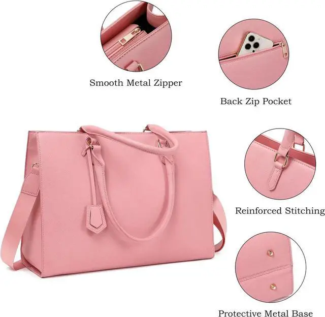 Alt view image 2 of 5 - Laptop Bag for Women 17 inch Casual Work Bags with USB Charging Port Laptop Tote Bag with Clutch Purse (Pink)