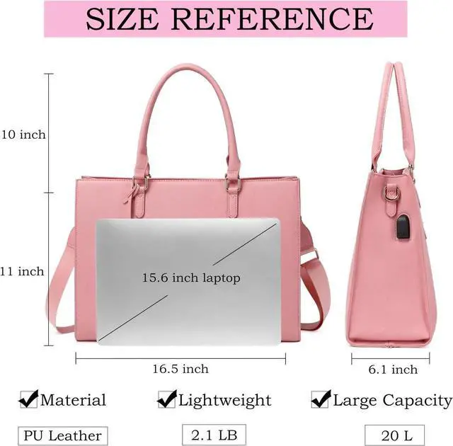 Alt view image 5 of 5 - Laptop Bag for Women 17 inch Casual Work Bags with USB Charging Port Laptop Tote Bag with Clutch Purse (Pink)