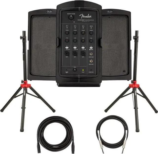 Main image of Passport Conference S2 Portable PA System Bundle with Compact Speaker Stands, XLR Cable, and Instrument Cable