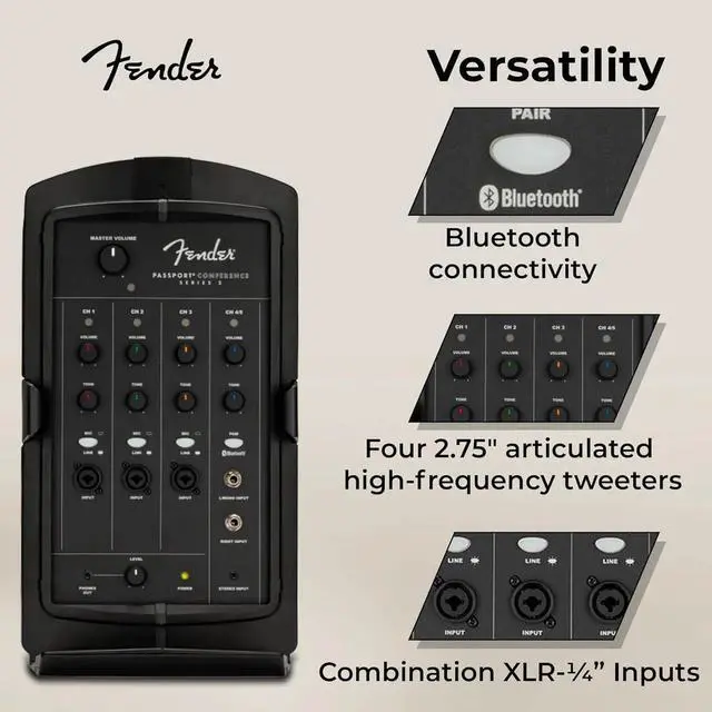 Alt view image 3 of 7 - Passport Conference S2 Portable PA System Bundle with Compact Speaker Stands, XLR Cable, and Instrument Cable