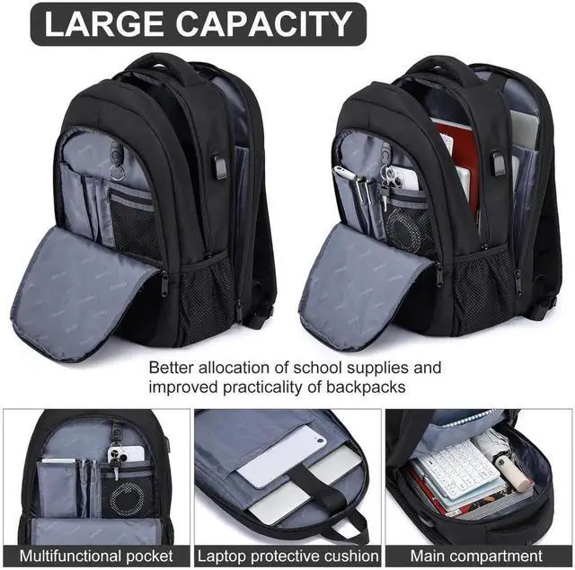 Alt view image 4 of 5 - Asenlin Travel Laptop Backpack for Women & Men,Water Resistant Business Slim Sturdy Laptops Backpack with USB Charging Port,Fits 15.6 Inch Notebook College School Computer Bag-Black