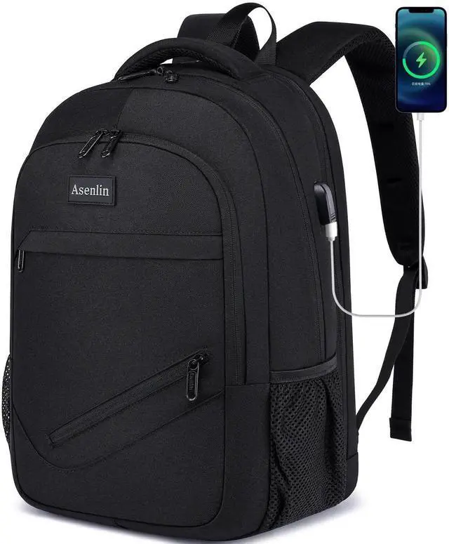 Main image of Asenlin Travel Laptop Backpack for Women & Men,Water Resistant Business Slim Sturdy Laptops Backpack with USB Charging Port,Fits 15.6 Inch Notebook College School Computer Bag-Black
