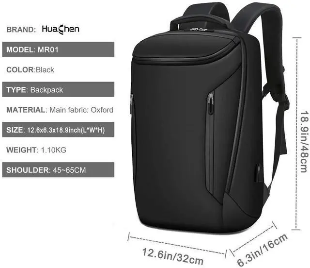 Alt view image 2 of 5 - HuaChen Business Smart Backpack - Waterproof Anti-Theft Travel Backpacks,High Tech Backpack with USB Charging Port,Fashion Backpack fit 15.6 Laptop for Men MR01