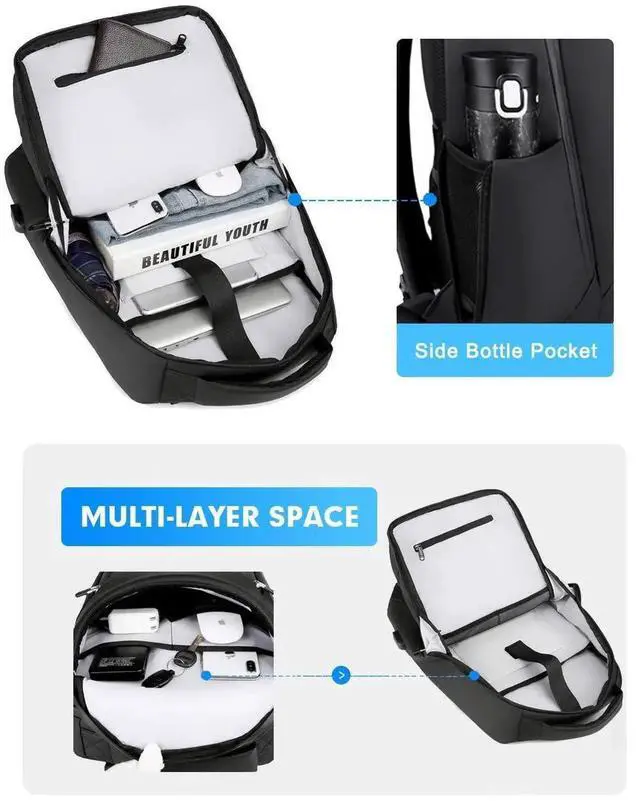 Alt view image 3 of 5 - HuaChen Business Smart Backpack - Waterproof Anti-Theft Travel Backpacks,High Tech Backpack with USB Charging Port,Fashion Backpack fit 15.6 Laptop for Men MR01