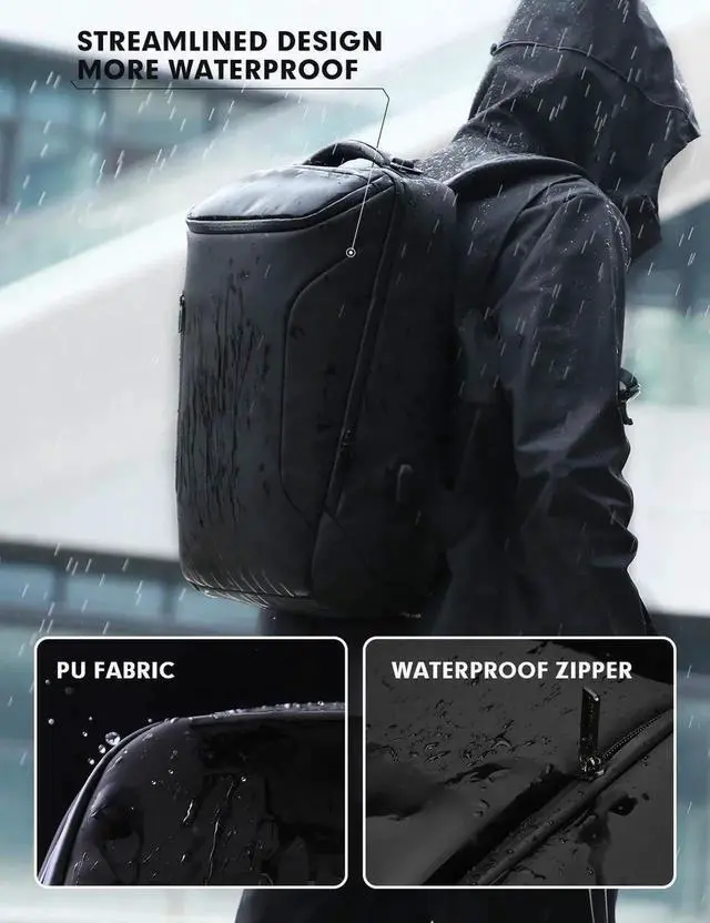 Alt view image 4 of 5 - HuaChen Business Smart Backpack - Waterproof Anti-Theft Travel Backpacks,High Tech Backpack with USB Charging Port,Fashion Backpack fit 15.6 Laptop for Men MR01