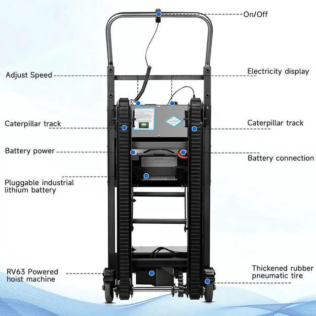 Alt view image 5 of 7 - Electric Stair Climbing Hand Trucks Dolly Cart, 900lb Capacity Heavy Duty Stair Climber with Ropes, Carry Heavy Objects Up and Down Stairs Effortless for Furniture Logistics Warehouse