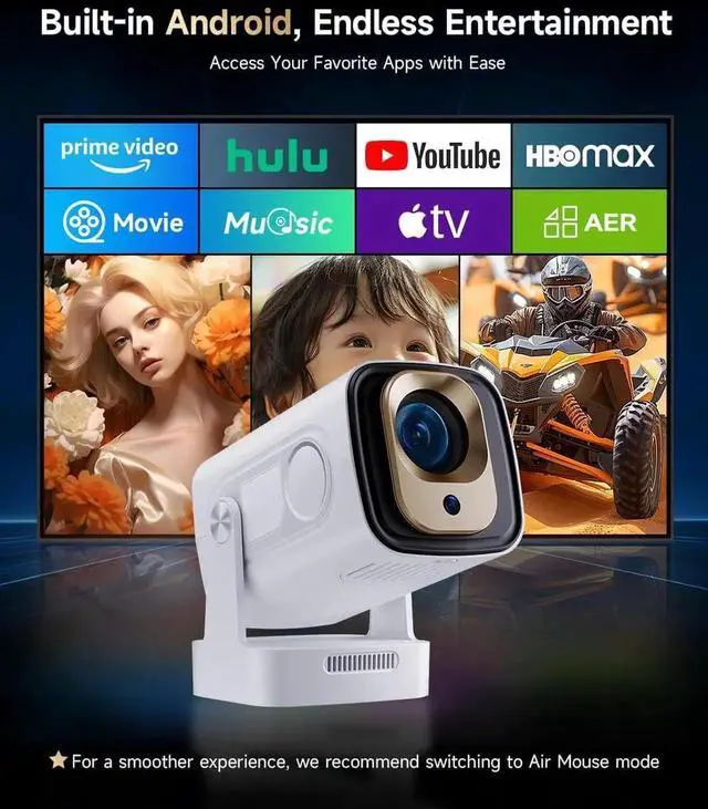 Alt view image 7 of 7 - Auto Focus&1080P Mini Smart Projector with 4K Support, Portable Wifi and Bluetooth, 5W Speaker, Built in Apps, Voice Control, Outdoor Movie White -