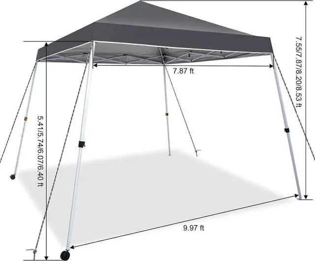 Alt view image 2 of 7 - 10x10 Ft Pop Up Canopy Tent One Button Easy Pop Up Outdoor Instant Folding Slant Leg Canopy with 2 Wheels and Deluxe Carry Bag(Dark Grey)