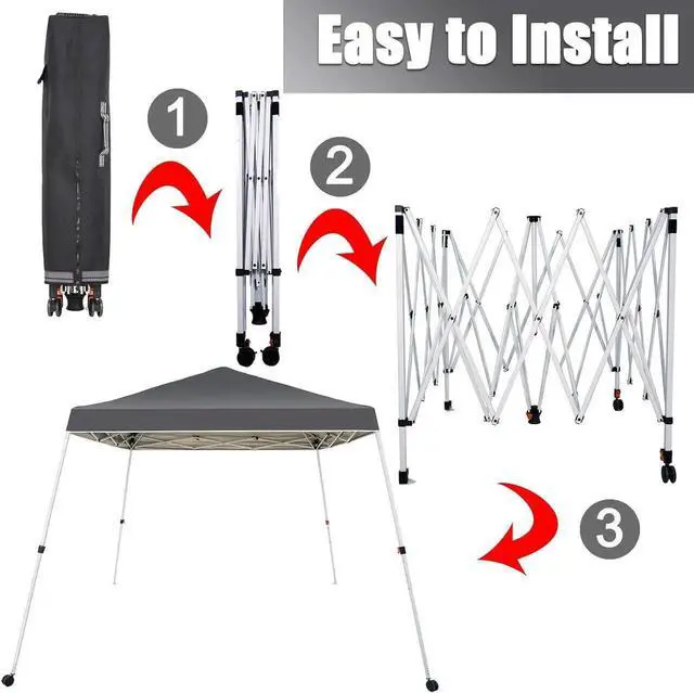 Alt view image 6 of 7 - 10x10 Ft Pop Up Canopy Tent One Button Easy Pop Up Outdoor Instant Folding Slant Leg Canopy with 2 Wheels and Deluxe Carry Bag(Dark Grey)