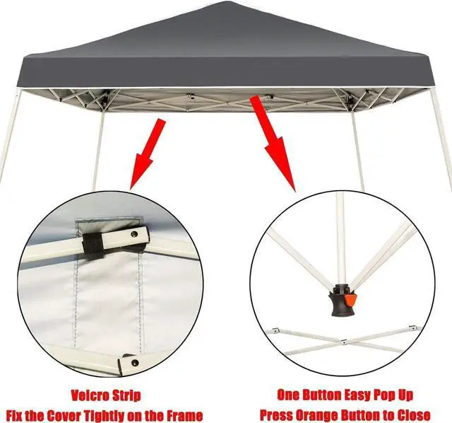 Alt view image 4 of 7 - 10x10 Ft Pop Up Canopy Tent One Button Easy Pop Up Outdoor Instant Folding Slant Leg Canopy with 2 Wheels and Deluxe Carry Bag(Dark Grey)