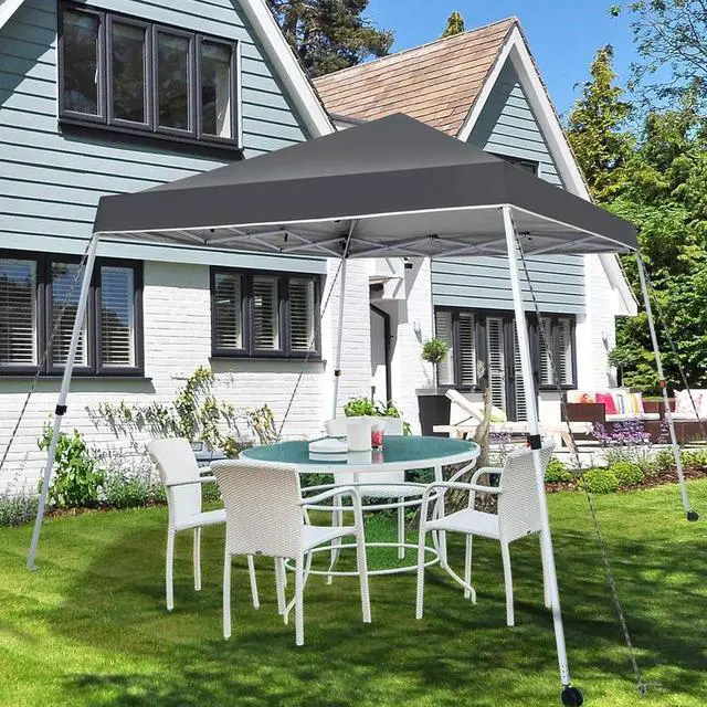 Alt view image 3 of 7 - 10x10 Ft Pop Up Canopy Tent One Button Easy Pop Up Outdoor Instant Folding Slant Leg Canopy with 2 Wheels and Deluxe Carry Bag(Dark Grey)