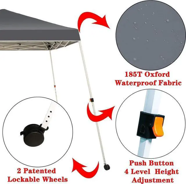 Alt view image 5 of 7 - 10x10 Ft Pop Up Canopy Tent One Button Easy Pop Up Outdoor Instant Folding Slant Leg Canopy with 2 Wheels and Deluxe Carry Bag(Dark Grey)