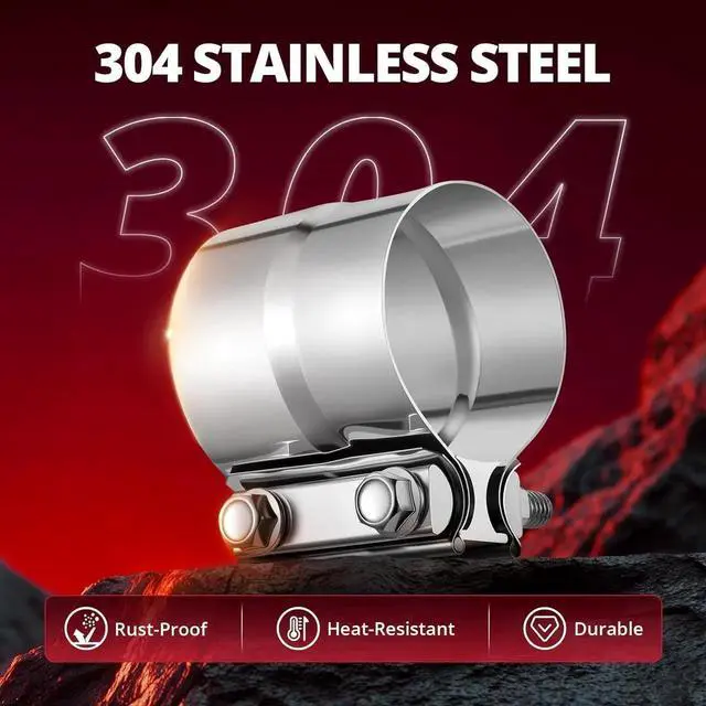 Alt view image 4 of 6 - 3.0'' Exhaust Clamp, Lap Joint Band Clamp Stainless Steel for Pipes, Mufflers, Catalytic Converters (4Pcs, 3.0 inch)