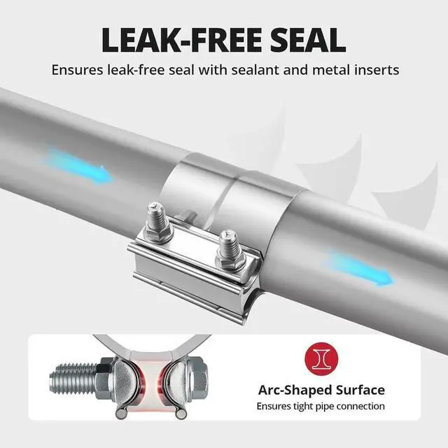 Alt view image 6 of 6 - 3.0'' Exhaust Clamp, Lap Joint Band Clamp Stainless Steel for Pipes, Mufflers, Catalytic Converters (4Pcs, 3.0 inch)