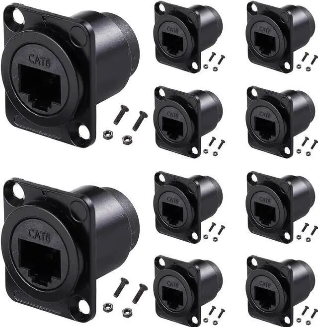 Main image of 10PCS D-Type RJ45 Coupler, Shielded RJ45 Panel Mount Connector, CAT6/CAT5E/CAT5 Female to Female LAN Network Bulkhead Pass Through Socket