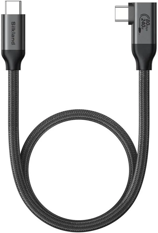 Main image of Silkland 80Gbps Right Angle USB 4 Cable for Thunderbolt 5 Cable 1.6FT, 120Gbps Bandwidth for 16K/Dual 8K, 240W, 90 Degree Braided USB C Video Cable Compatible Thunderbolt 4/5, MacBook M4 Pro,Dock,eGPU