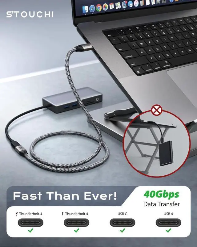 Alt view image 4 of 5 - Stouchi 40Gbps USB 4 Extension Cable 5FT, 240W Fast Charging USB C Extension Extender, 8K@60Hz Type C Male to Female Cable Compatible with Thunderbolt 4, MacBook, iPhone 17/16, Flash Drive, USB Hub