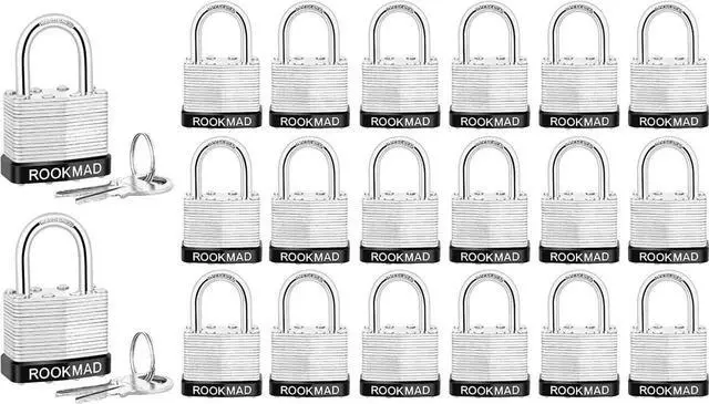 Main image of 20 Pack Laminated Steel Padlocks, Keyed Alike Locks with Same Keys, Silver, Key Lock, Padlocks, Padlock