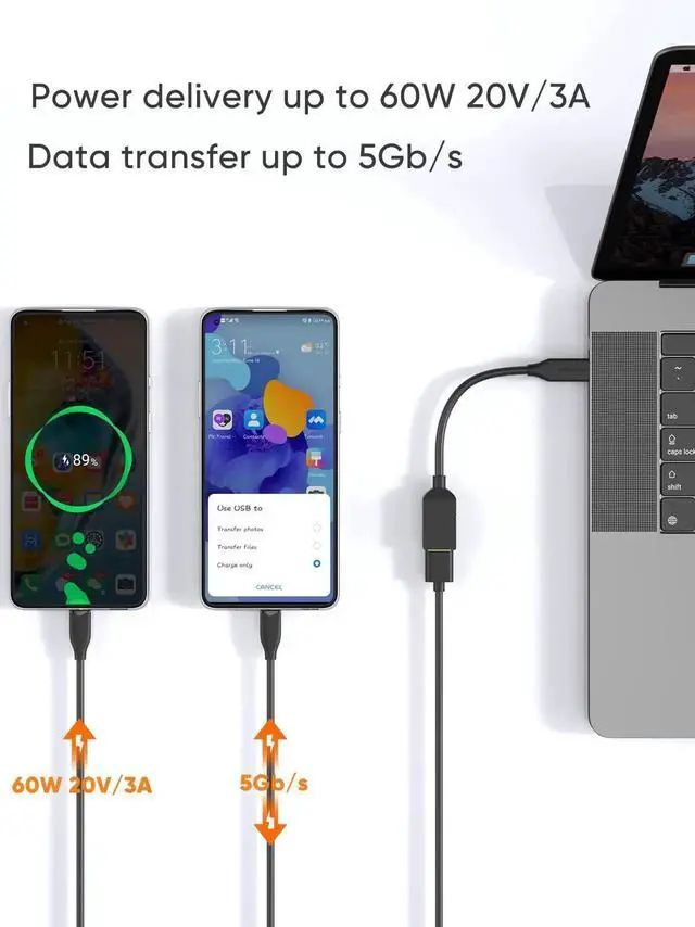 Alt view image 5 of 5 - CableCreation 2-Pack USB Female to USB C Adapter 0.5FT/0.15m, Braided USB C to USB A Female Adapter OTG 5Gbps Data, USB A to C Cable for MacBook Pro Air, Galaxy S22, S22 Ultra, S20 etc, Black