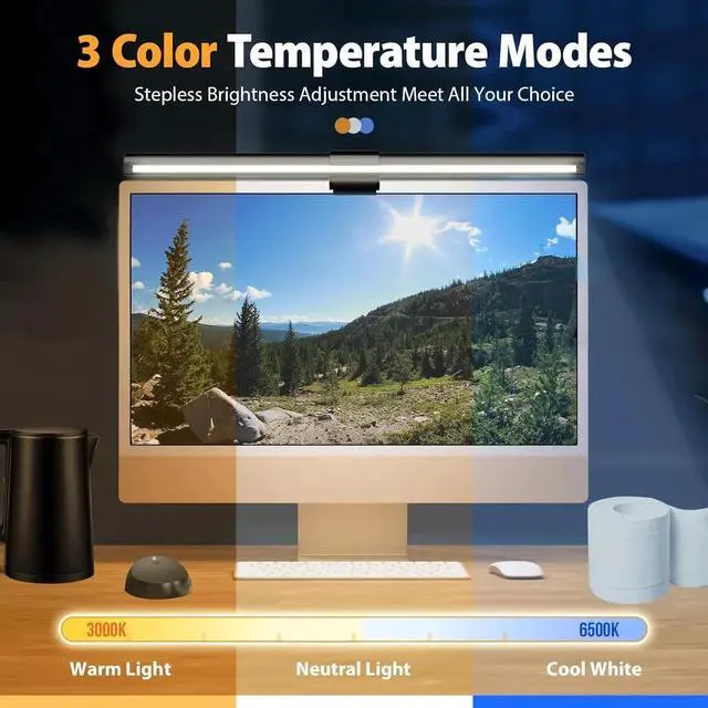 Alt view image 2 of 7 - Monitor Light Bar, Screen Light Bar, PC light, Desk Lamp for Eye Caring, Space Saving with Remote Control, Adjustable Color Temperature, Backlight, USB Powered LED for Home Office Work (Remote)