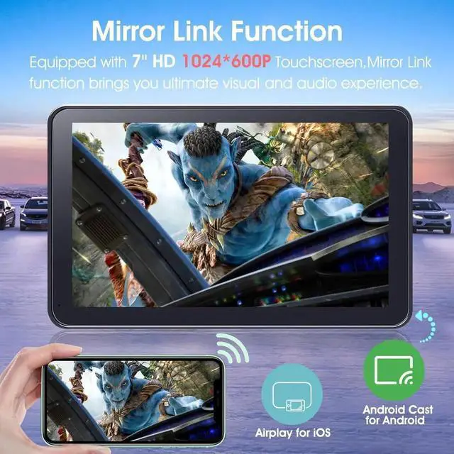 Alt view image 6 of 7 - Portable Wireless Carplay Car Stereo, 7" HD Touchscreen for Car with Apple CarPlay & Android Auto with Backup Camera/Mirror Link/Voice Control/Bluetooth/GPS/AUX/FM Satellite Radio for All Vehicles