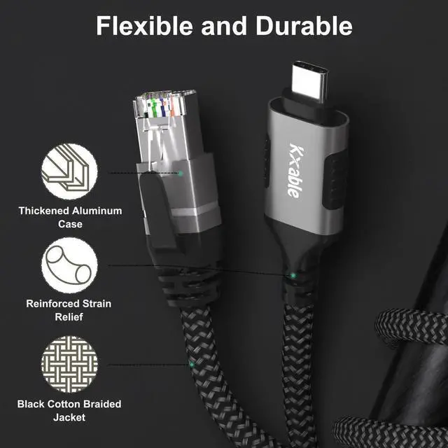 Alt view image 3 of 5 - USB C to Ethernet Cable 15FT, Type C to RJ45 Cord, Directly Connected, Gigabit LAN Network, Thunderbolt 3/4 Compatible, for MacBook Pro/Air, iPad Pro, iPhone 15 Series, Galaxy, Smartphone, Laptop, PC