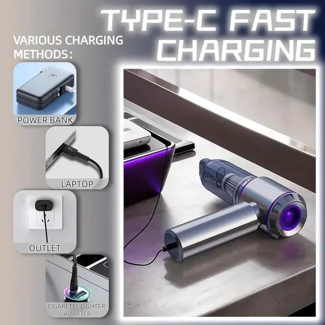 Alt view image 2 of 7 - Handheld Car Vacuum Cleaner, 21000PA Rechargeable High Power Cordless Mini Vacuum Cleaner and Blower 4-in-1 with 3 Gear, Vacuum with Brushless Motor for Car, Home, Office, PC