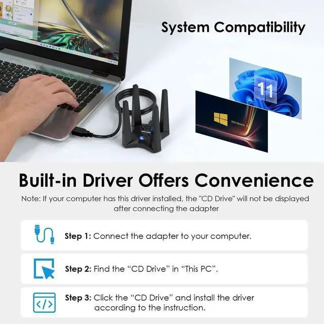 Alt view image 4 of 5 - AX1800 USB WiFi 6 Adapter for Desktop PC, Dual Band 5GHz+2.4GHz PC WiFi Adapter with 4x3dBi High Gain Antennas, MU-MIMO, OFDMA, WPA3, Supports Windows 11/10, Magnetic Base Design