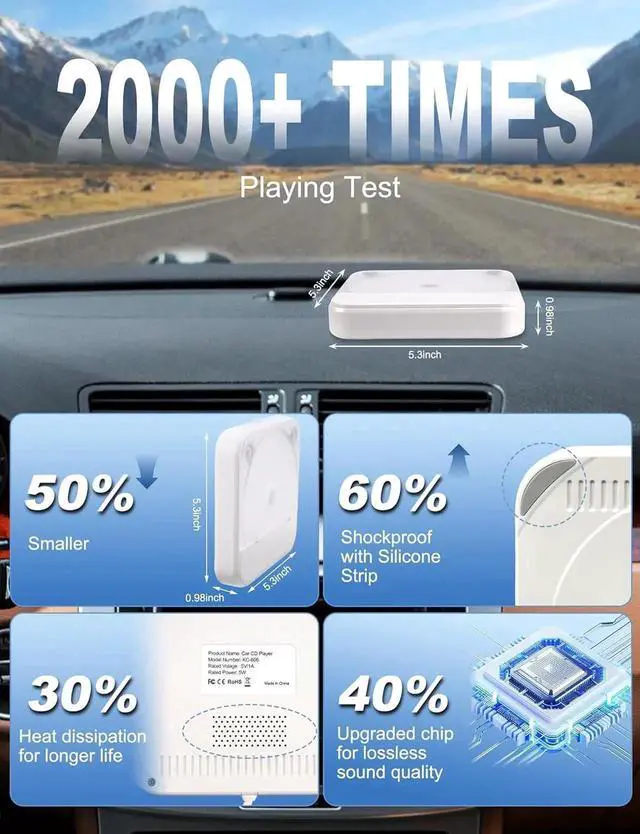 Alt view image 5 of 7 - External Portable CD Player for Car - Car CD Player with USB Port AUX Port, Extra USB Extension Cable, Universal USB CD Player for Vehicle, Laptop, TV, Computer, for Android 4.4 and Above Navigation