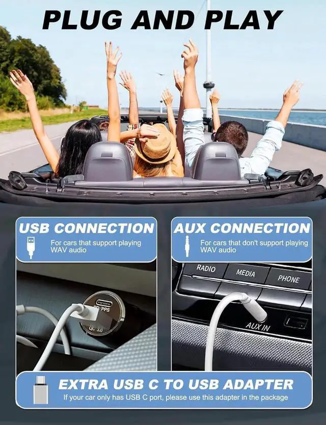 Alt view image 7 of 7 - External Portable CD Player for Car - Car CD Player with USB Port AUX Port, Extra USB Extension Cable, Universal USB CD Player for Vehicle, Laptop, TV, Computer, for Android 4.4 and Above Navigation