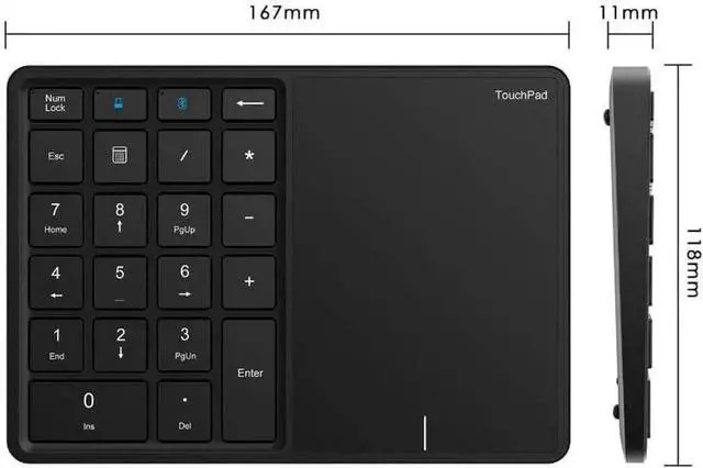 Alt view image 4 of 7 - Wireless Numeric Keypad, 22 Keys 2.4G Bluetooth Number Keyboard with Touchpad, Type C Interface, Support for Win, for iOS, for Android, for OS X Systems(Grey)