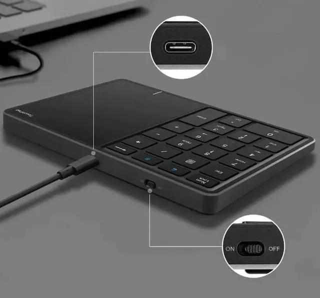 Alt view image 3 of 7 - Wireless Numeric Keypad, 22 Keys 2.4G Bluetooth Number Keyboard with Touchpad, Type C Interface, Support for Win, for iOS, for Android, for OS X Systems(Grey)