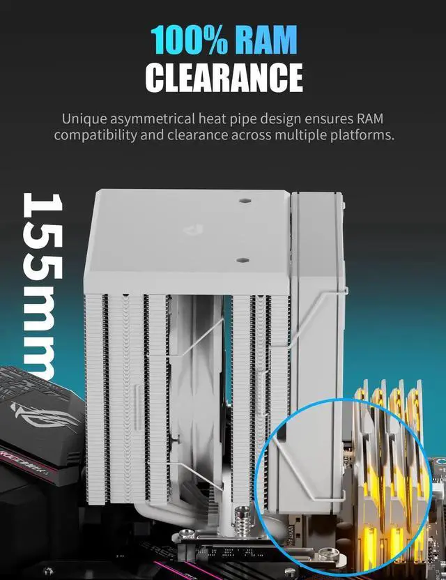 Alt view image 3 of 5 - upHere CPU Cooler Air, Dual Tower CPU Cooler with 120mm PWM Fan, 6 Heat Pipes CPU Air Cooler for AM5/AM4/AM3, Cooler for PC Compatible with Intel LGA 1700/1150/2011/2066/1151/1155/1156(White)